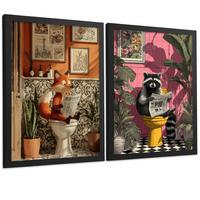 POSTER 2er-Set lustige Tierdrucke im Badezimmer, Fuchs und Waschbär-Dekorationsbilder im modernen Stil Schwarzer Rahmen A4 - Schwarz, Papier (29.7/21/3cm) - Nacnic