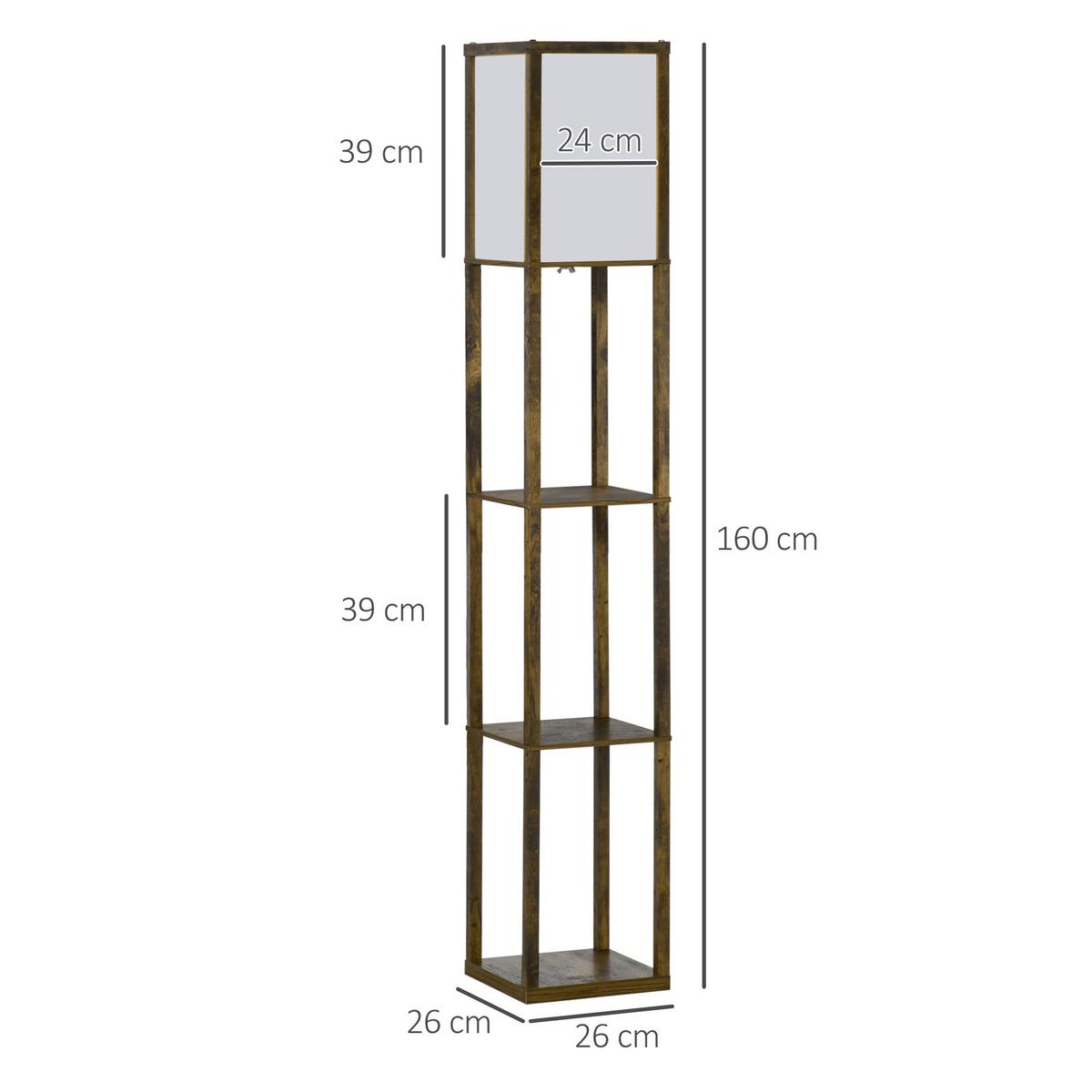 STEHLAMPE mit Regalen, Wohnzimmer Stehleuchte E27 bis 40W, Nachttischlampe - Braun, Textil (26/26/160cm) - HOMCOM