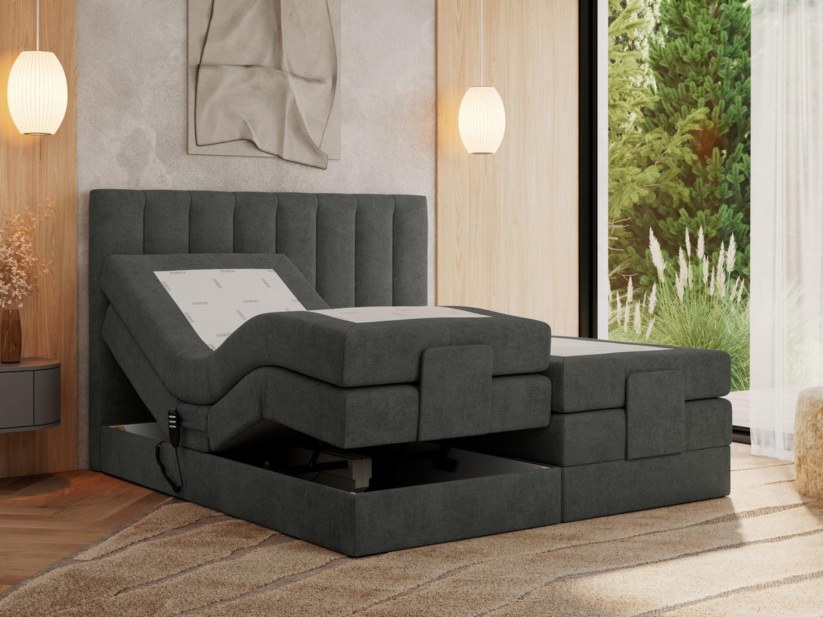 BOXBETT COMFORTO 140/200 - Dunkelgrau Struktur - H4 - Dunkelgrau, Holz/Textil (140/200cm) - MKS