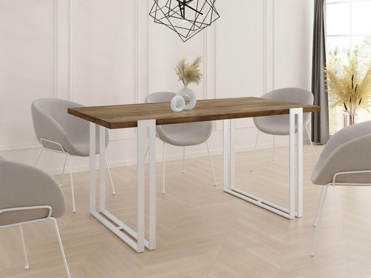 ESSTISCH Lilo rechteckig ausziehbar, Lefkas Eiche 120-220/80/76 cm - Alteiche/Weiß, Holzwerkstoff/Metall (80/220/76cm) - WFL GROUP