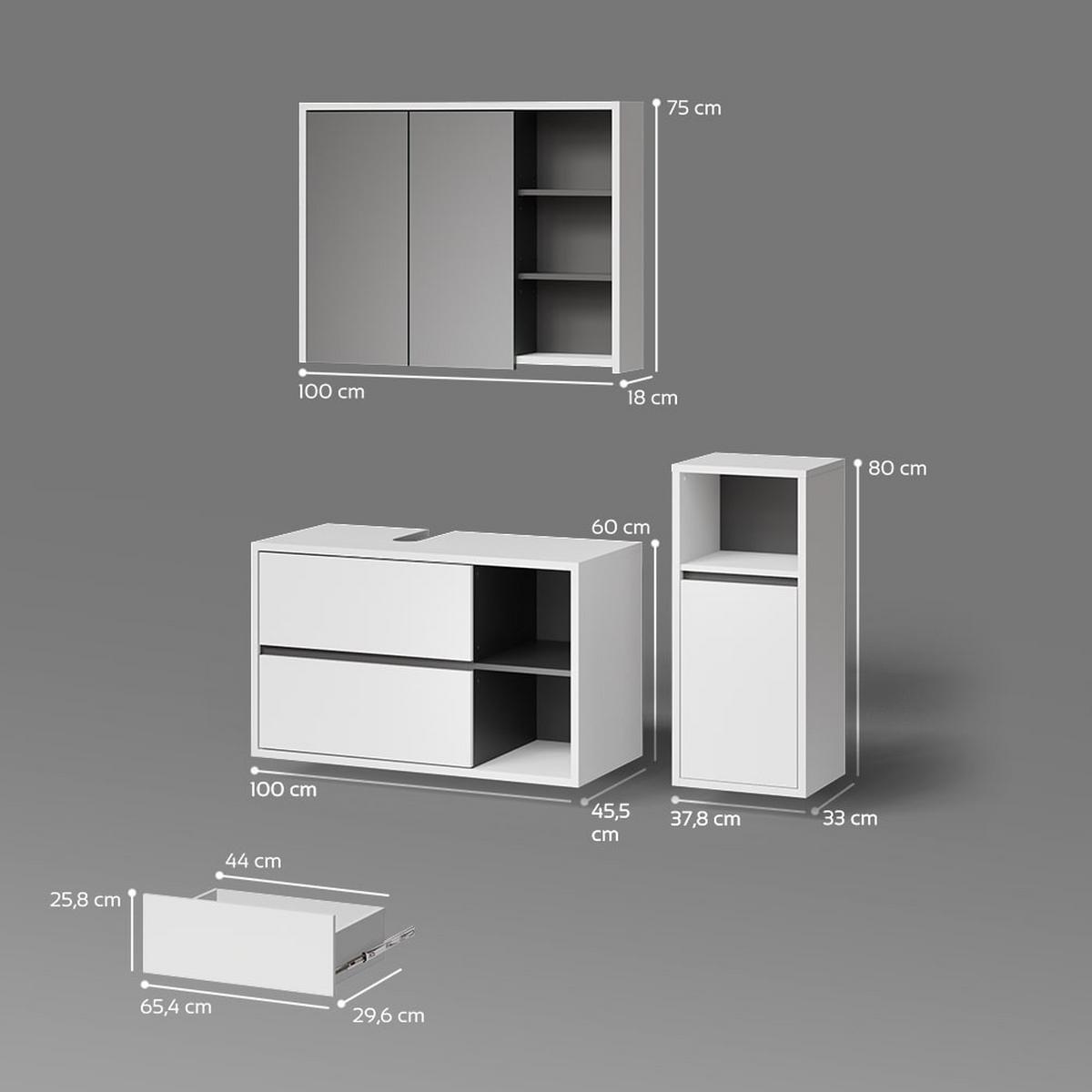 BADMÖBEL-SET Vomano Weiß 3 Teile, mit Midischrank - Weiß, Holzwerkstoff (45/100/60cm) - Livinity®