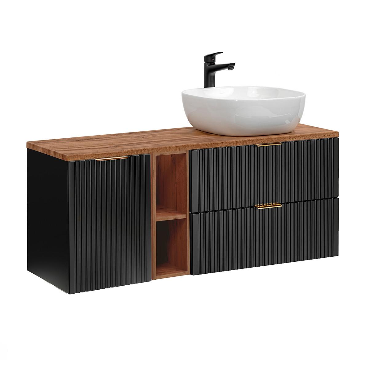 WASCHTISCH 140.8cm Adriel Schwarz und Holz - Schwarz, Holzwerkstoff (140.8/59/46cm) - Petits-meubles