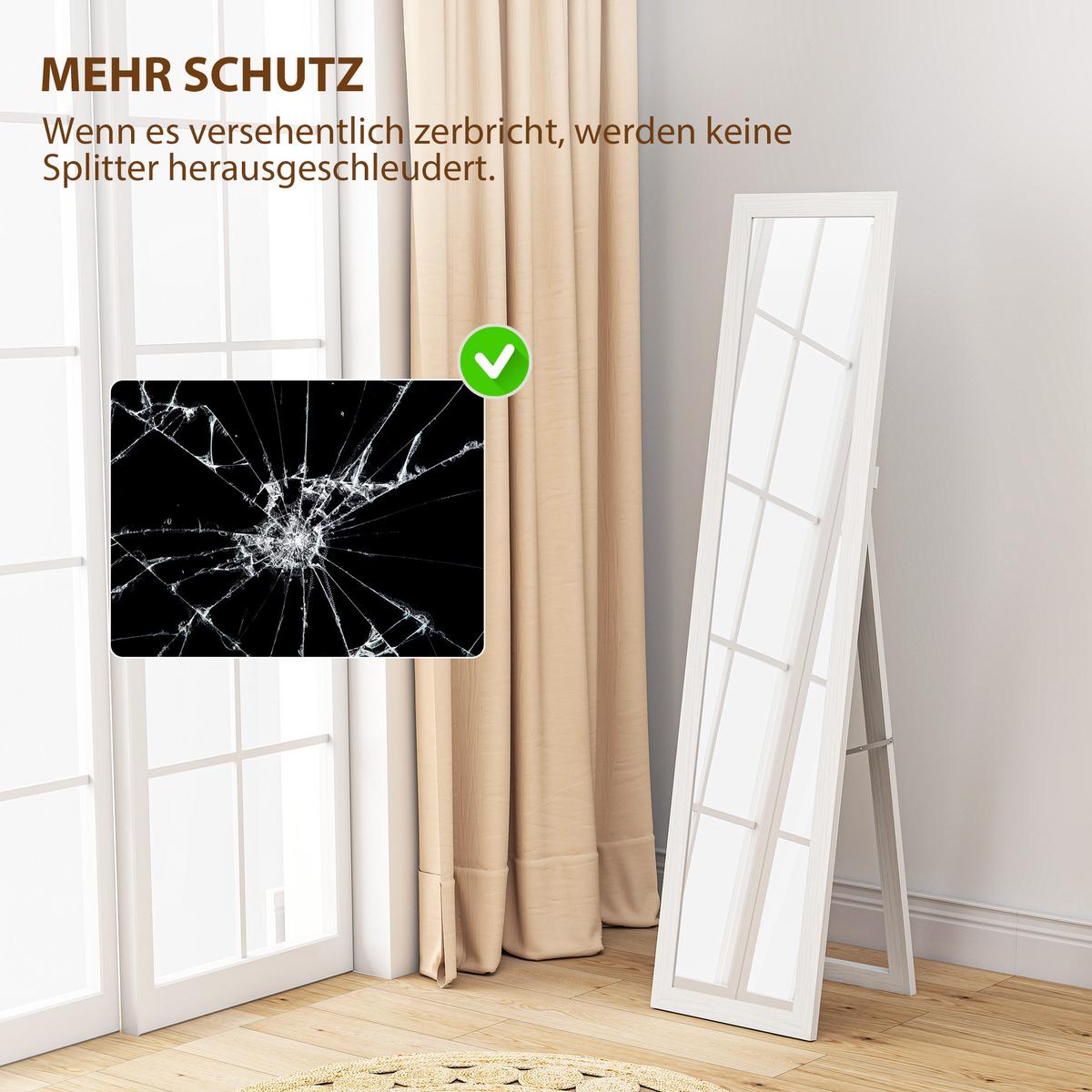 GANZKÖRPERSPIEGEL MDF Hartglas Weiß - Weiß, Holzwerkstoff (38/157/37cm) - HOMCOM