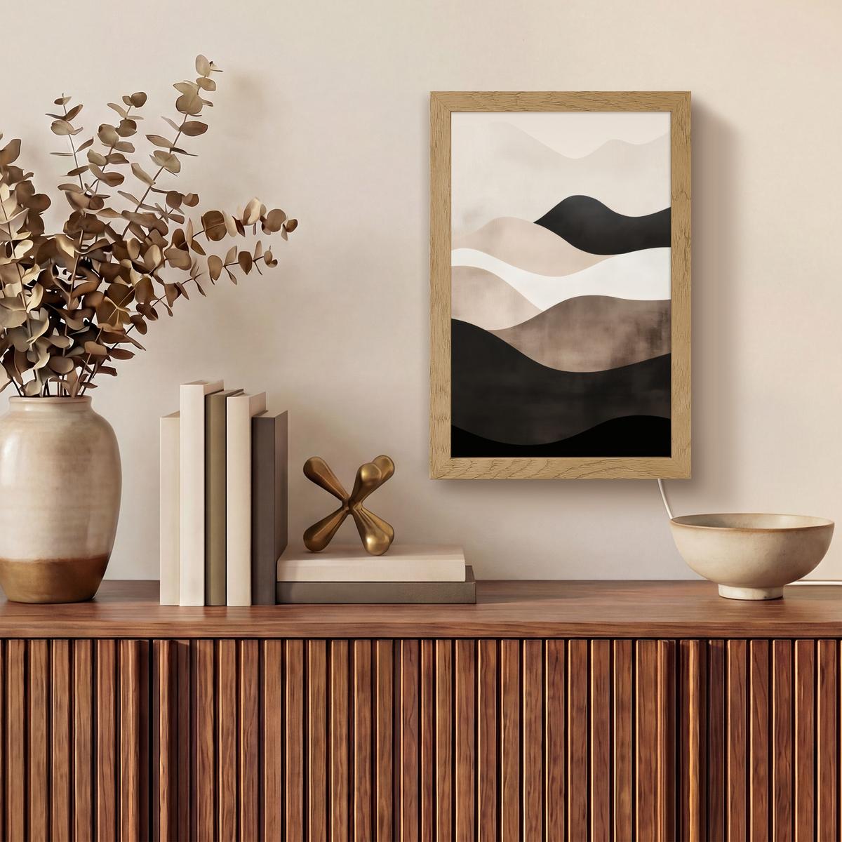 WANDLEUCHTE Abstrakt - Landschaft - Wellen - Cremefarben 20x30 cm - Graubraun, Holzwerkstoff (20/30/8cm) - OnlyWow
