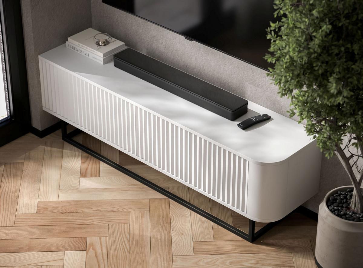 TV-LOWBOARD Aurora Weiß matt 140 cm mit Metallrahmen - Goldfarben/Weiß, Holzwerkstoff/Metall (140/44/35cm) - Meble Lindner
