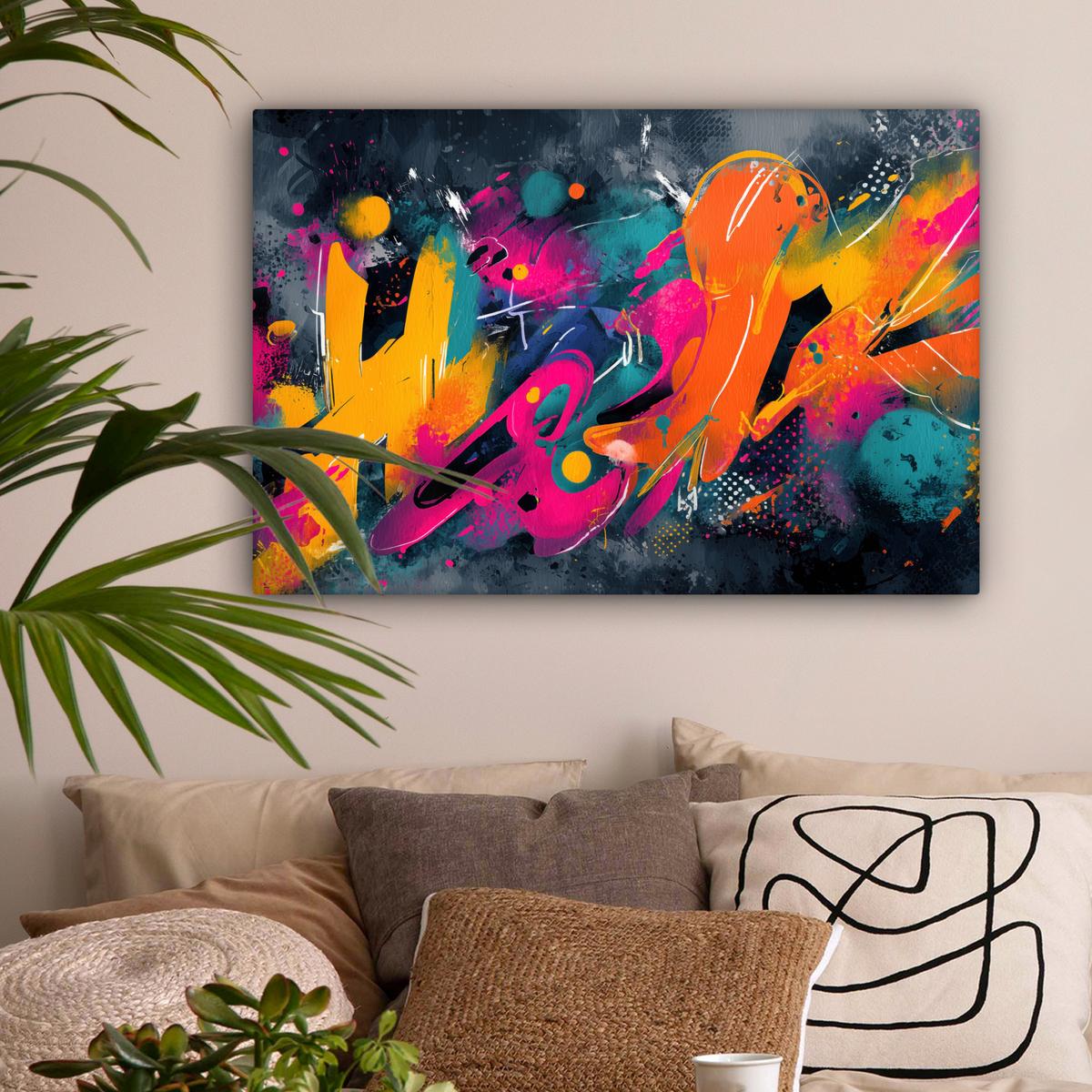 LEINWANDBILD Abstrakt - Graffiti - Farbenfroh - Farbspritzer Gemälde 60x40 cm - Multicolor, Textil (60/40cm) - MuchoWow