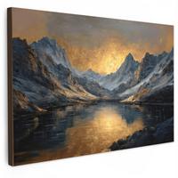 LEINWANDBILD Bergkulisse mit goldenem Sonnenuntergang Wohnzimmer Groß 120x80 cm - Goldfarben, Textil (120/80cm) - MuchoWow