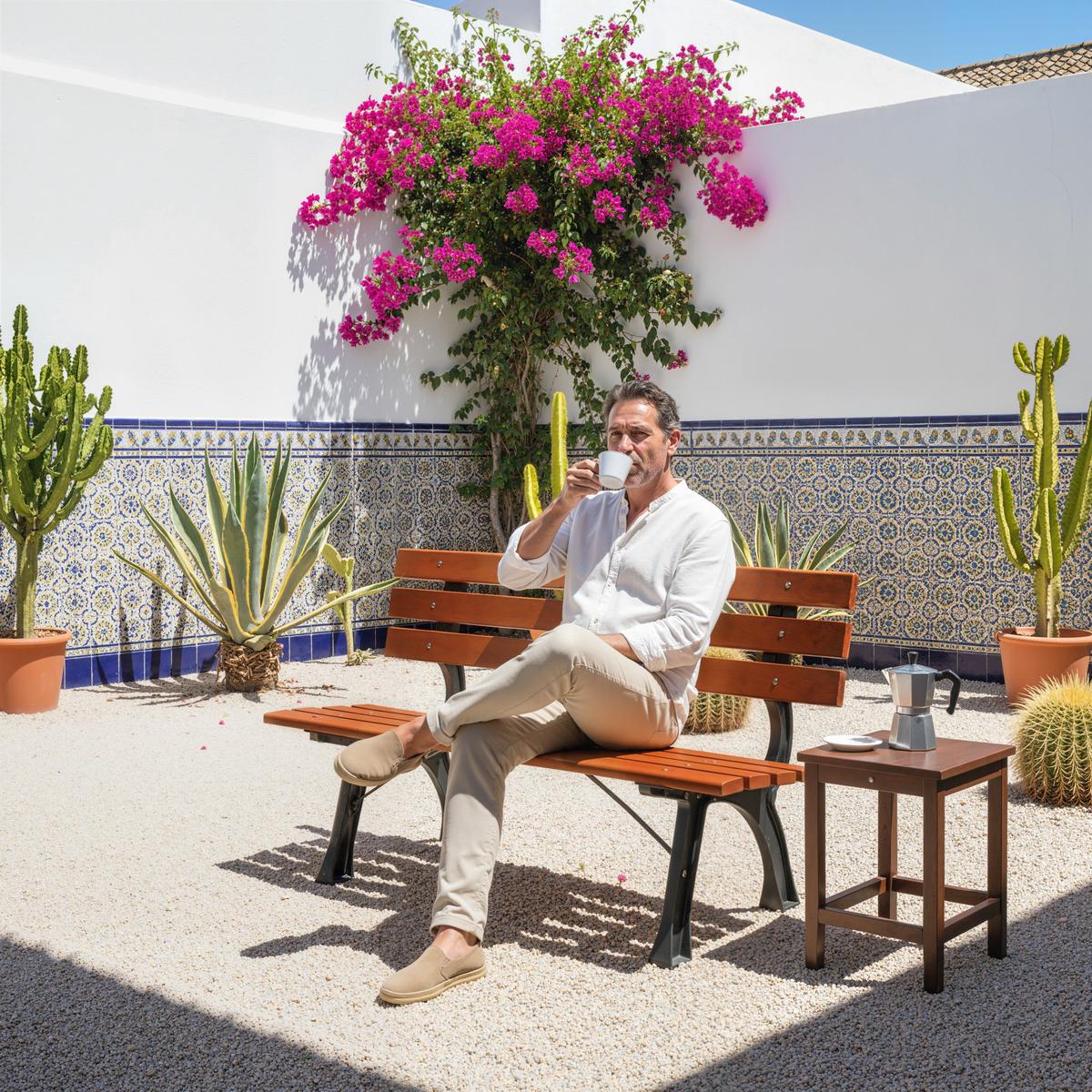 GARTENBANK, 2-Sitzer, Parkbank mit Rückenlehne, Holzbank, für Garten, Balkon, Kaffee - Dunkelbraun, Metall (57/70/120cm) - Outsunny