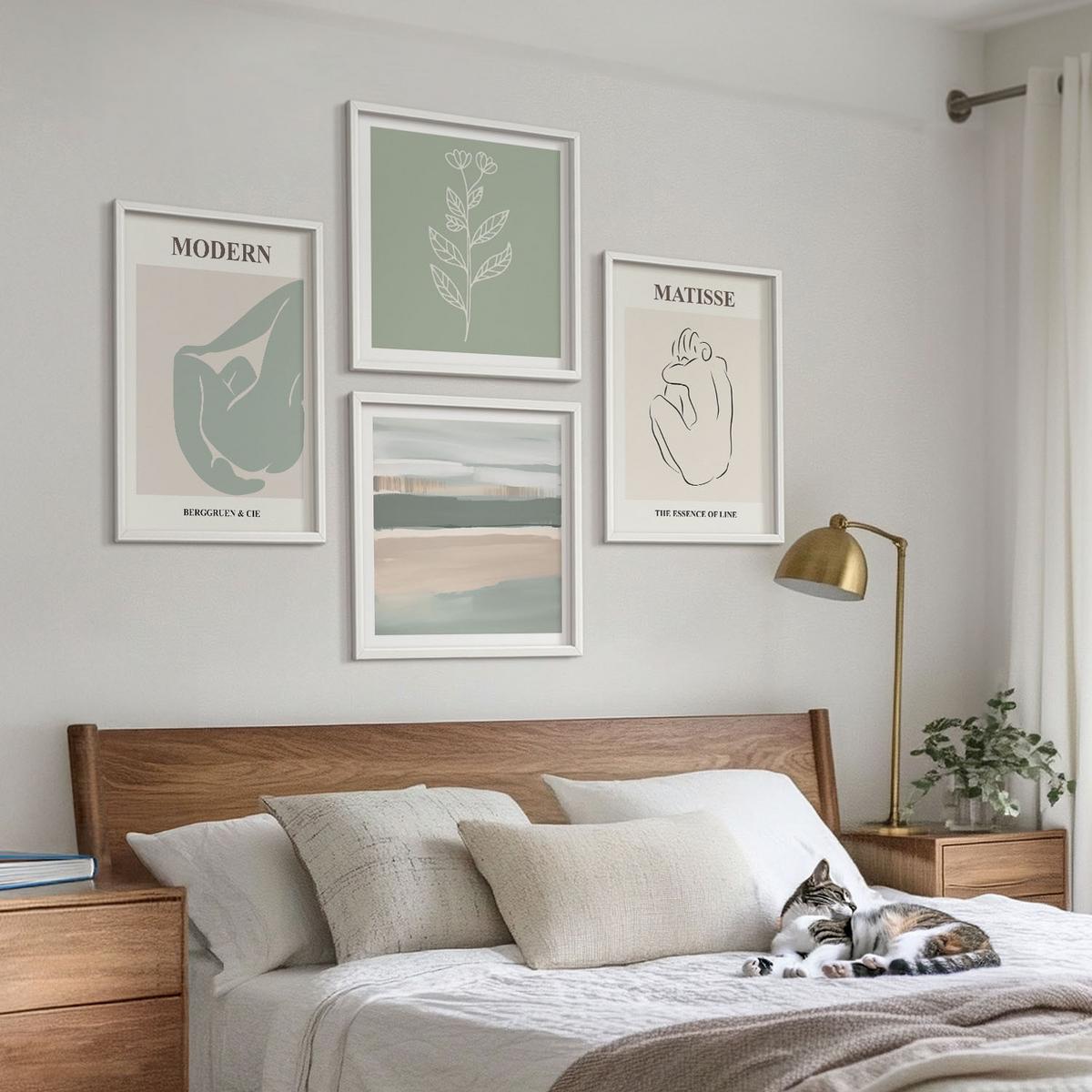 BILDER SET 4er Set - 50x50 cm & 40x60 cm Weißer Rahmen - Abstrakte Pflanzenformen - Weiß, Kunststoff (50/50cm) - TULUP