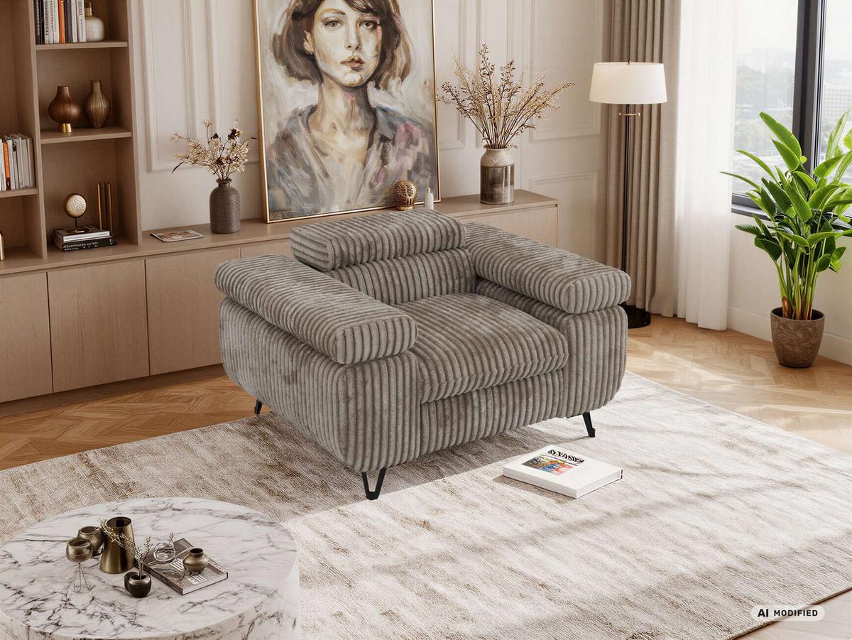SESSEL PETER 1 - Hellbraun Cord - Hellbraun/Schwarz, Textil/Metall (126/76/99cm) - MKS