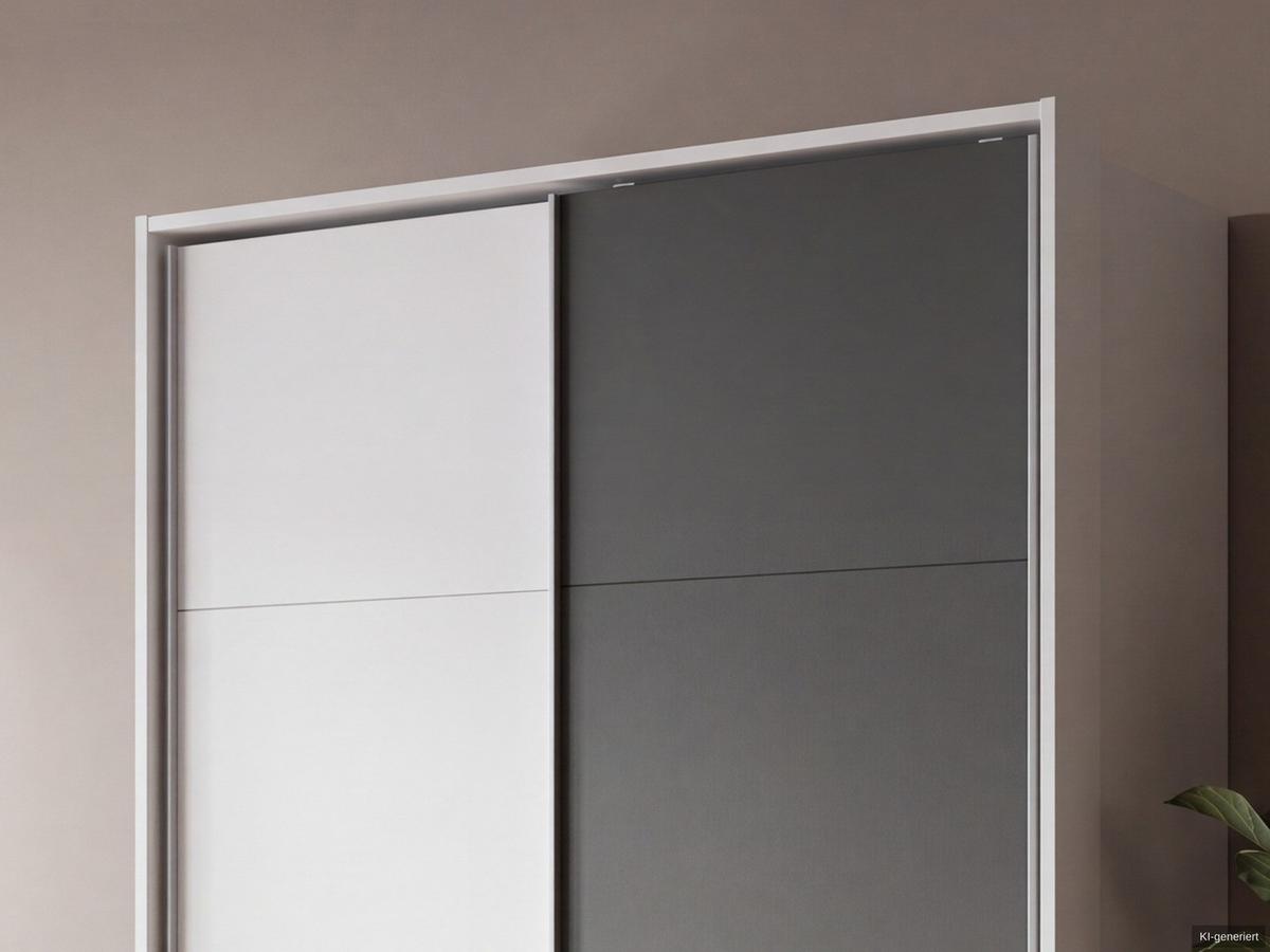 SCHWEBETÜRENSCHRANK 2-türig B138/H200/T65 cm, Passepartout-Kleiderschrank in Weiß, 1x Tür & sichtbare Schubkästen in Grafit / 22668 - Graphitfarben/Alufarben, Holz/Holzwerkstoff (138/200/65cm) - luma-home