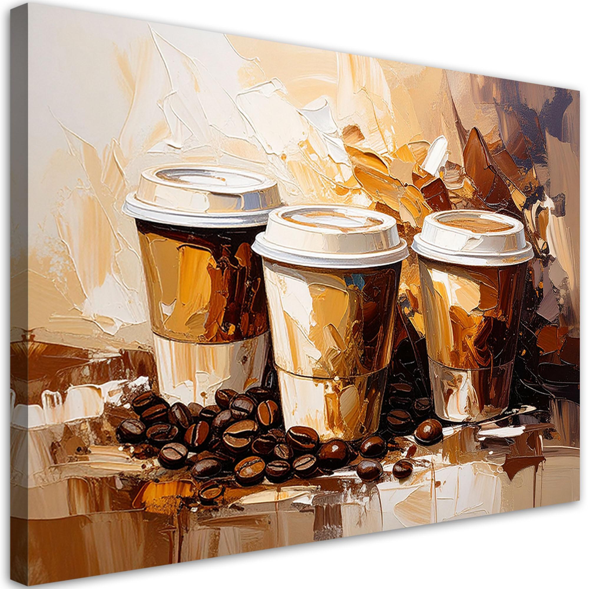 LEINWANDBILD Kaffeetassen in Ölfarbe imitiert in Beige 100x70cm - Braun, Textil (100/70cm) - Feeby