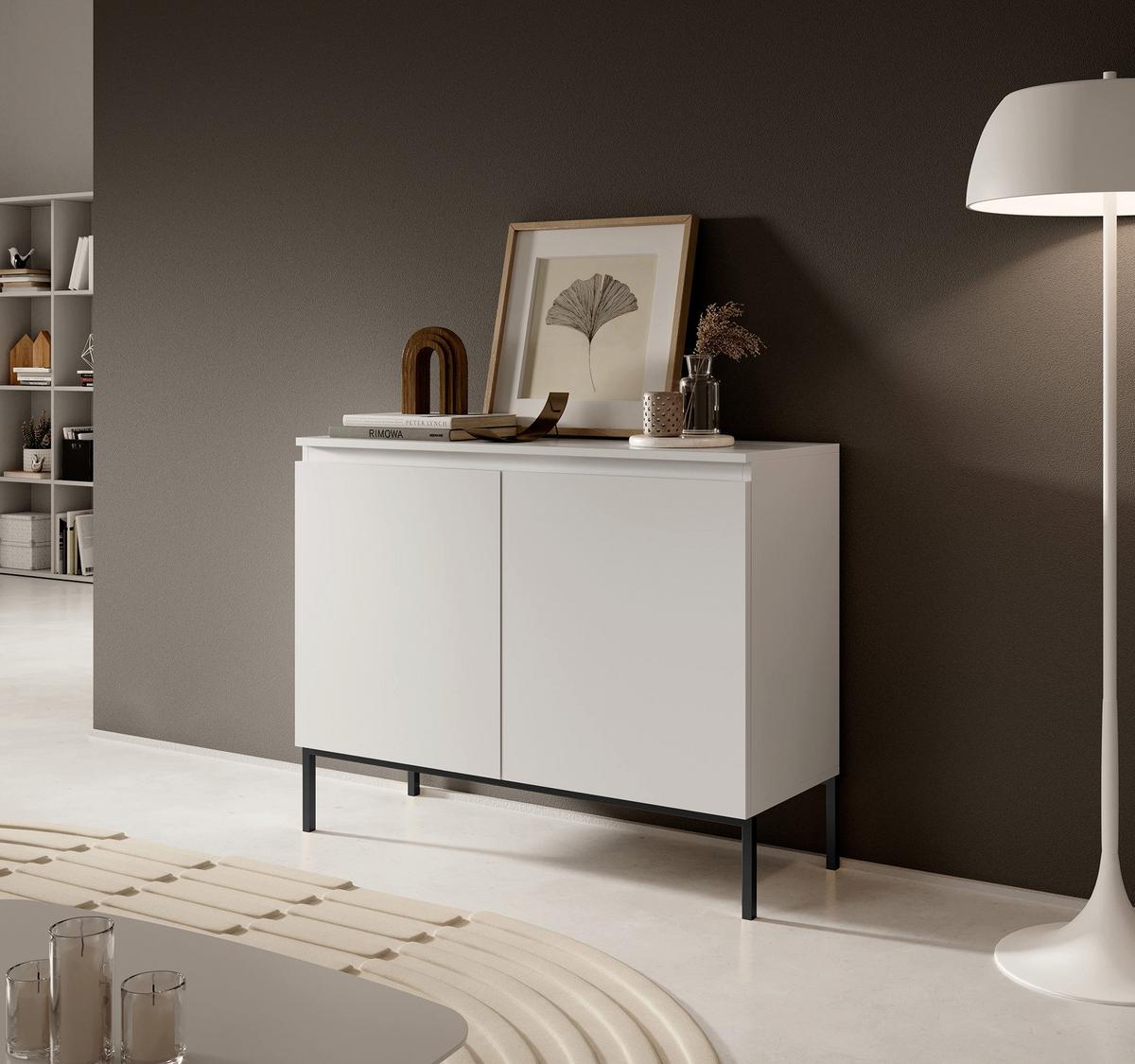 SIDEBOARD Bemmi Weiß mit schwarzen Beinen 2-türig 100 cm - Schwarz/Weiß, Holzwerkstoff/Metall (100/77/35cm) - Selsey