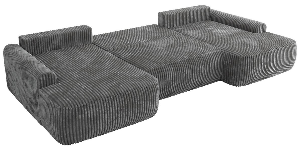 WOHNLANDSCHAFT CUBO U Dunkelgrau Cord - Dunkelgrau/Schwarz, Kunststoff/Textil (370/100/187cm) - MKS
