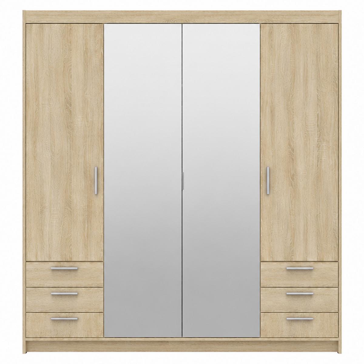 DREHTÜRENSCHRANK Elena mit 4 Türen, 6 Schubladen und Spiegel, 176 cm, Sonoma Eiche - Sonoma Eiche, Holzwerkstoff (176/190/53cm) - Beautysofa