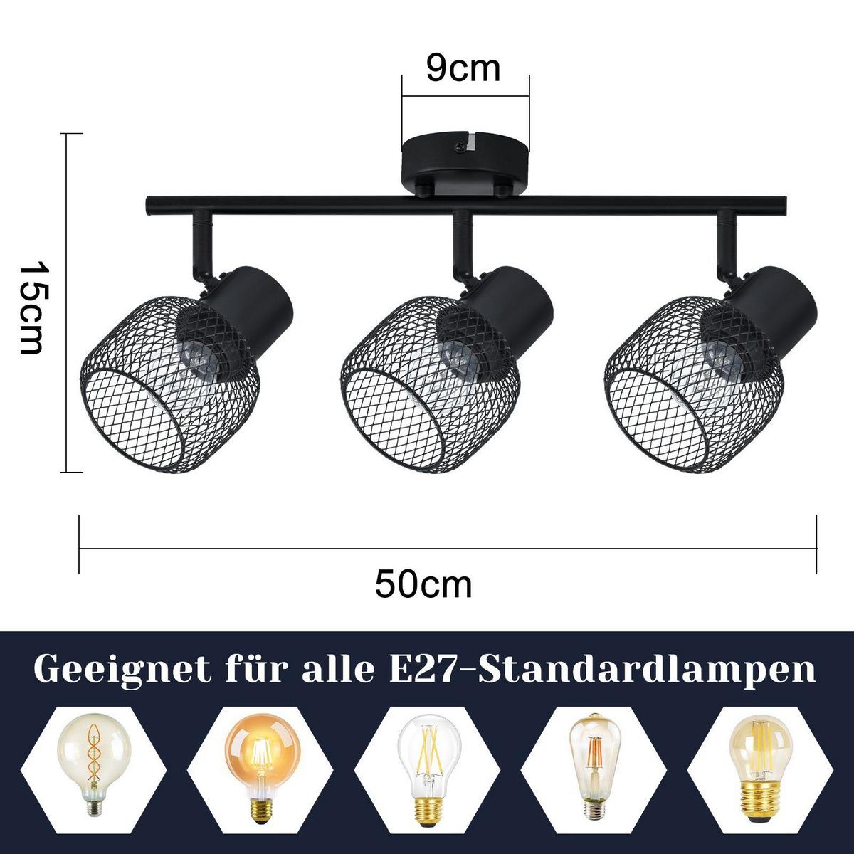 DECKENSTRAHLER Karl 53/16.5/12cm - Schwarz, Metall (53/16.5/12cm) - ZMH