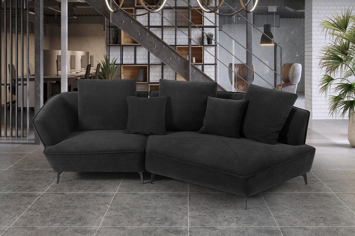 DESIGNSOFA GARBO Schwarz Webstoff - Schwarz, Textil/Metall (280/92/158cm) - KAWOLA