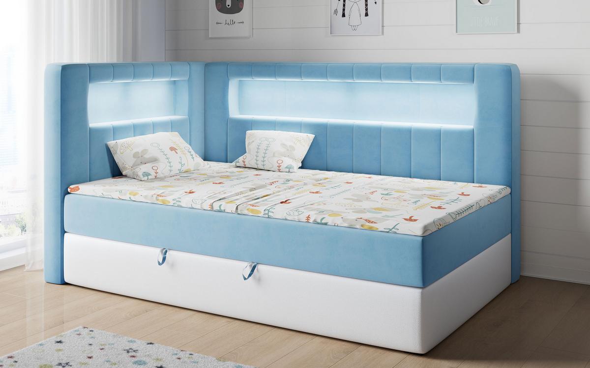 BOXSPRINGBETT JUNIOR GOLD 3 90/200 Blau/Weiß - linke Seite - Blau/Weiß, Holz/Textil (90/200cm) - MKS