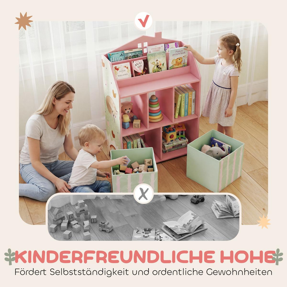 KINDER-BÜCHERREGAL MDF Vliesstoff Rosa - Rosa, Holzwerkstoff (30/91.5/62.5cm) - AIYAPLAY