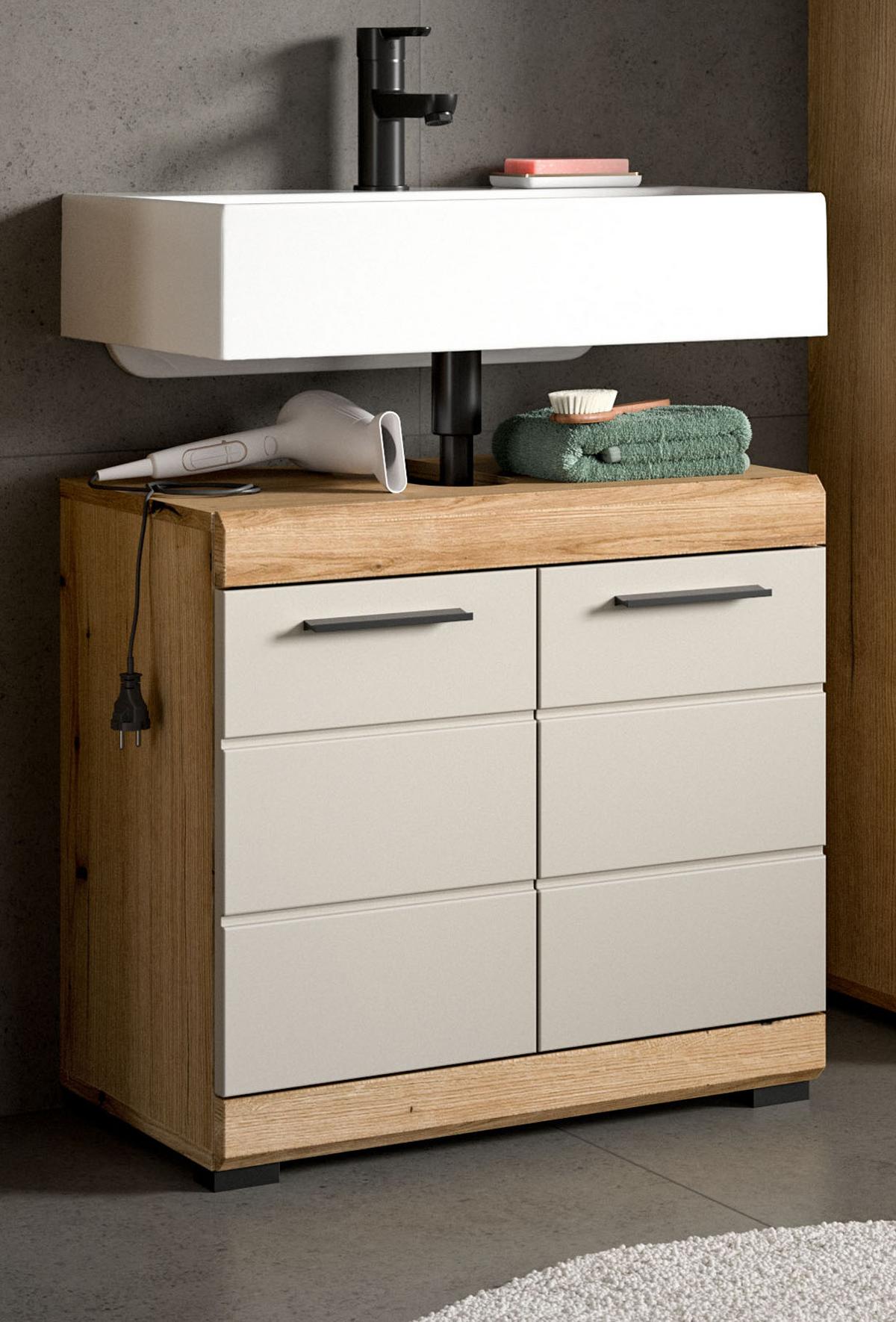 WASCHBECKENUNTERSCHRANK Eiche mit Sand / Kaschmir, Badschrank Breite 60 cm - Kaschmir/Eichefarben, Holzwerkstoff/Kunststoff (60/56/34cm) - Inn.Furn