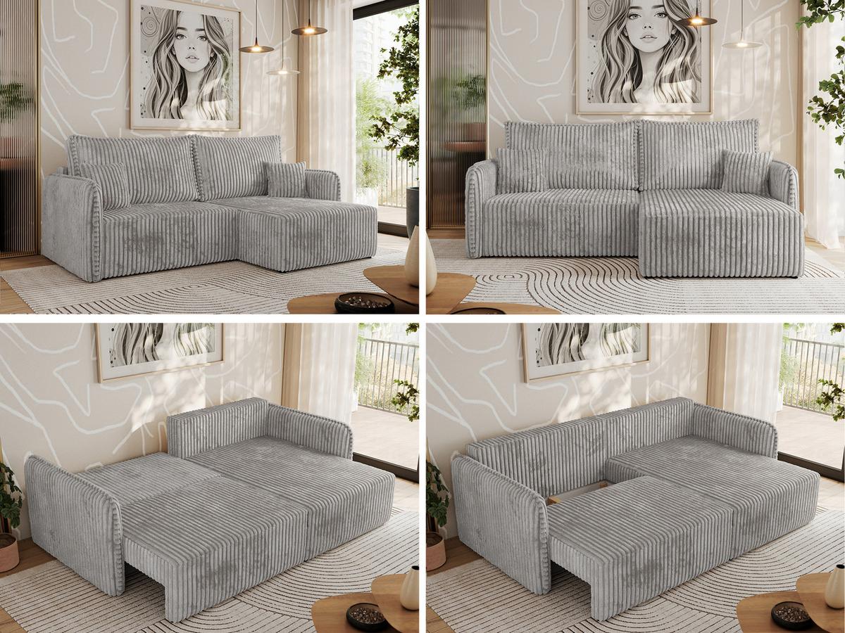 ECKSCHLAFSOFA MESTO L Hellgrau Cord - rechts - Hellgrau/Schwarz, Kunststoff/Textil (147/227cm) - MKS