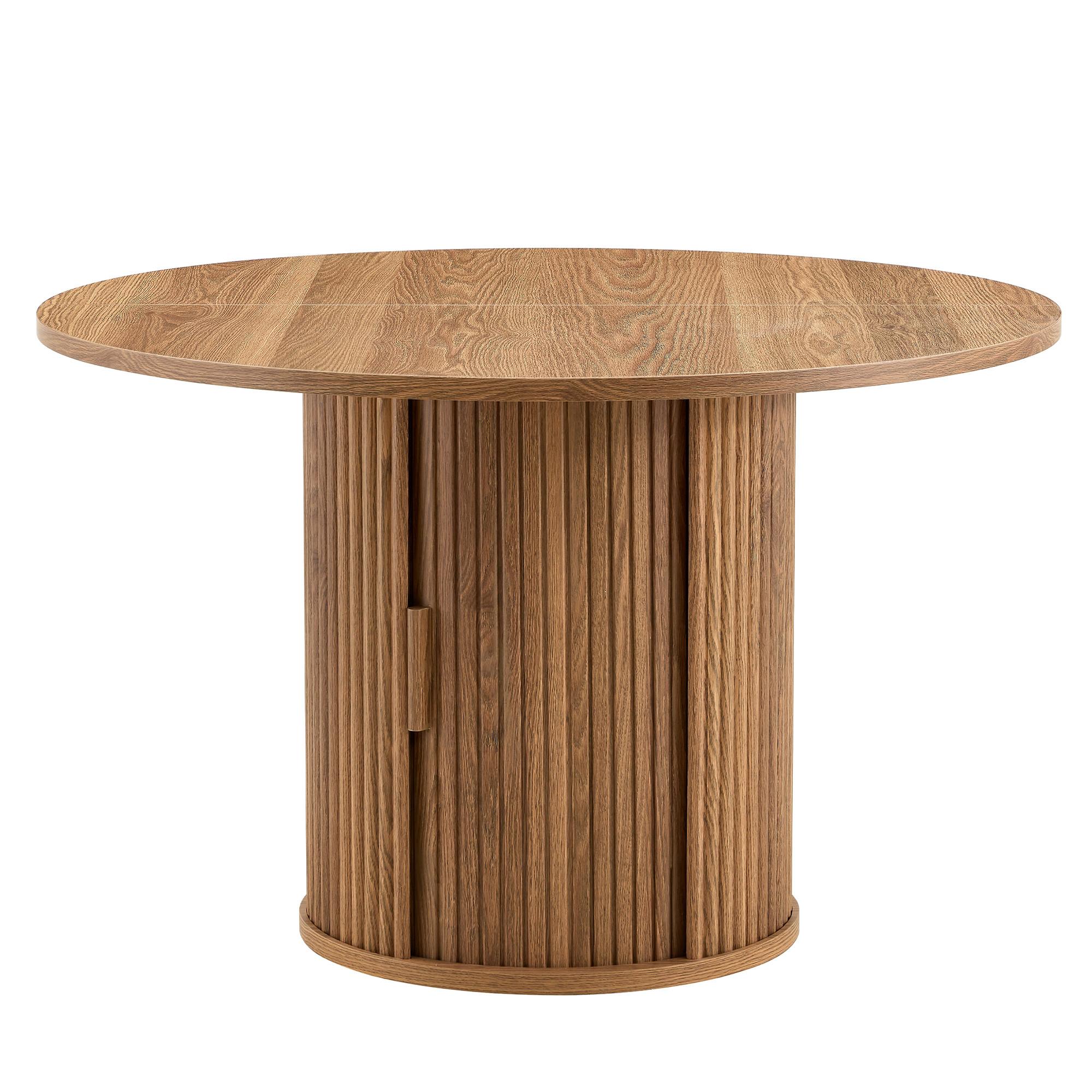 ESSTISCH aus Holzwerkstoff in Nussbaum-Optik, rund (Ø 120cm) mit Lamellen-Sockel und Stauraum - Walnussfarben, Holzwerkstoff (120/120/75.5cm) - Urban Meuble