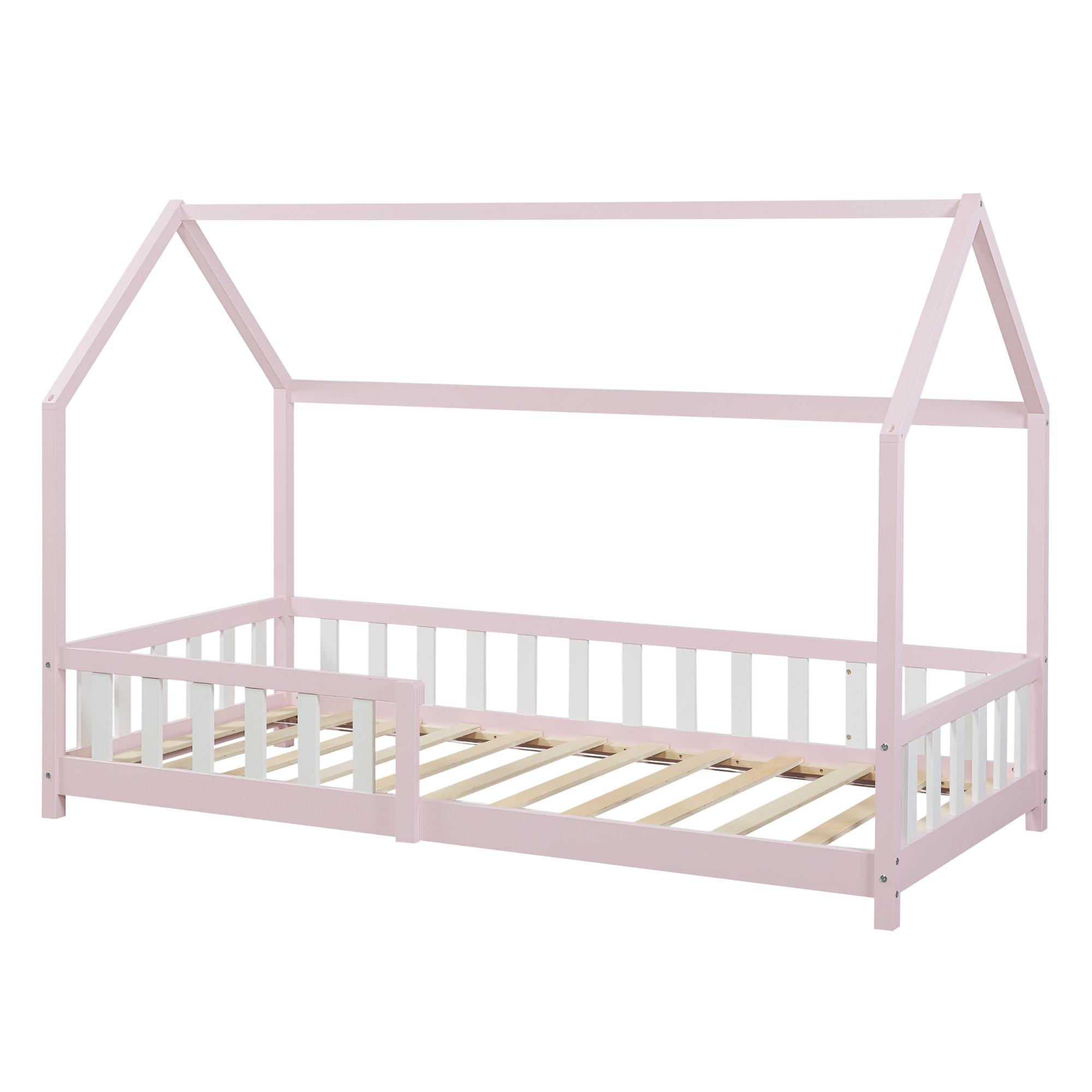 HAUSBETT Hesel - Rosa/Weiß, Holz (90/200cm) - [en.casa]