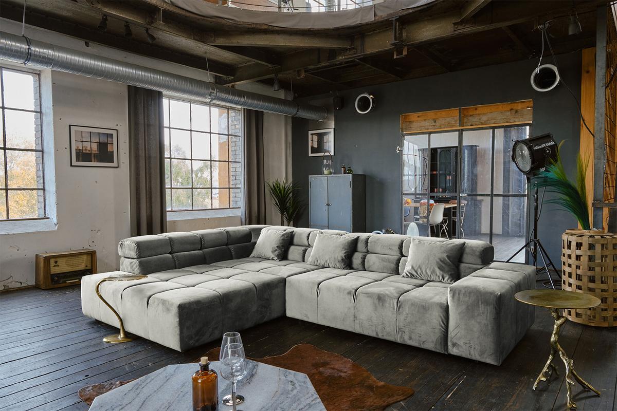 ECKSOFA MIT MOTORISCHEM SITZVORZUG NEVADA Silber Velvet Relaxfunktion - Silberfarben/Schwarz, Textil (319/215cm) - KAWOLA