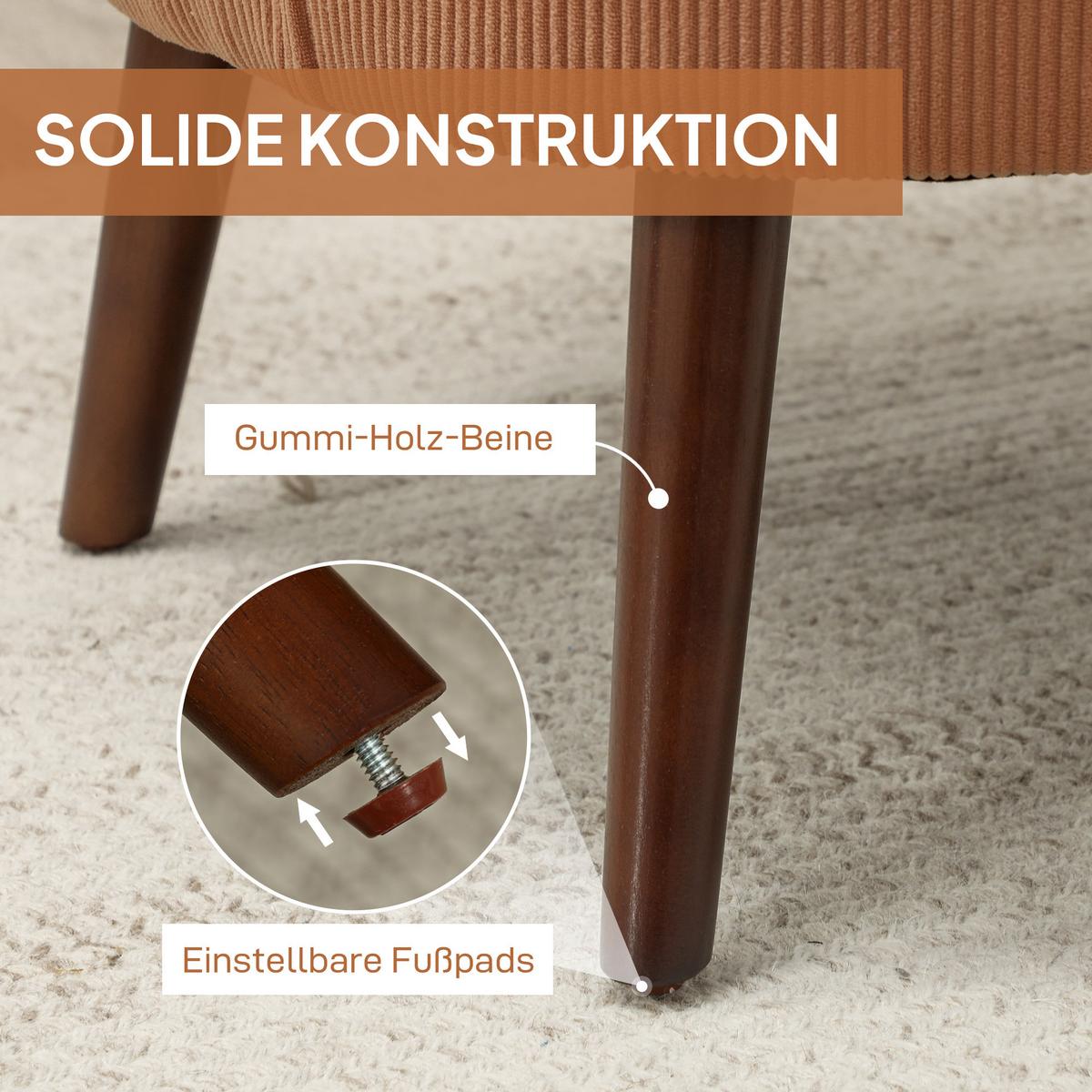 SESSEL mit Rückenlehne, abgerundeten Armlehnen Gepolstert Loungesessel Kordoptik - Orange/Braun, Textil (69/78/69.5cm) - HOMCOM