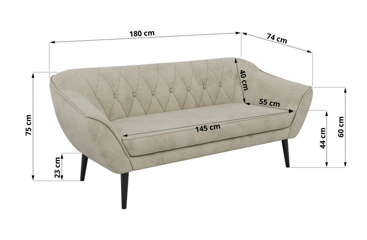 3-SITZER-SOFA PIRS - Beige Velvet - Schwarze Beine - Beige/Schwarz, Holzwerkstoff/Textil (180/75/74cm) - MKS