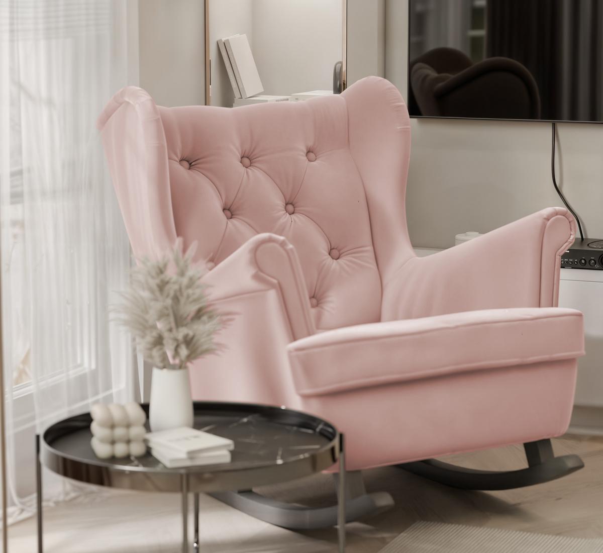 SCHAUKELSESSEL SCANDI mit hocker, Samt Rosa - Rosa, Holz/Textil (75/97/60cm) - Idohome