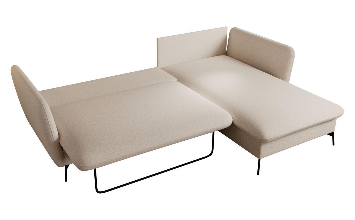 ECKSOFA FERRO Creme Chenille mit Schlaffunktion - Creme, Holz (258/167cm) - MASSENO