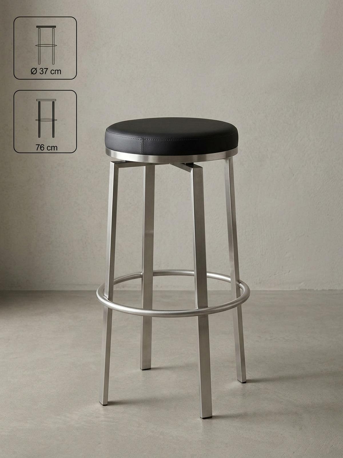 BARHOCKER – Edelstahl, drehbar, gepolsterte Sitzfläche, 76 cm - Silberfarben/Schwarz, Kunststoff/Textil (42/76/42cm) - KADIMA DESIGN