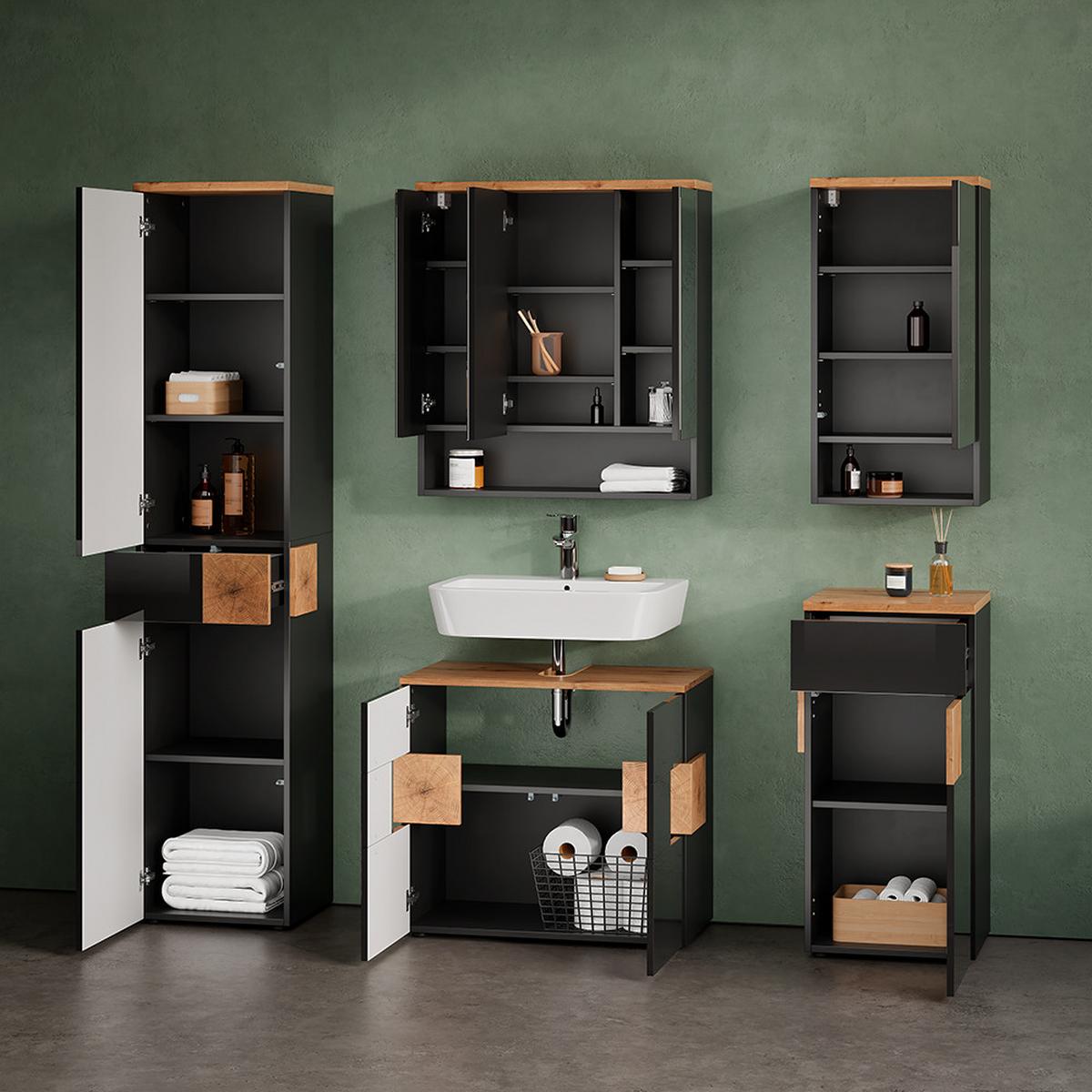BADMÖBEL-SET Tanaro Anthrazit 5 Teile - Anthrazit, Holzwerkstoff (73/64/37cm) - Livinity®