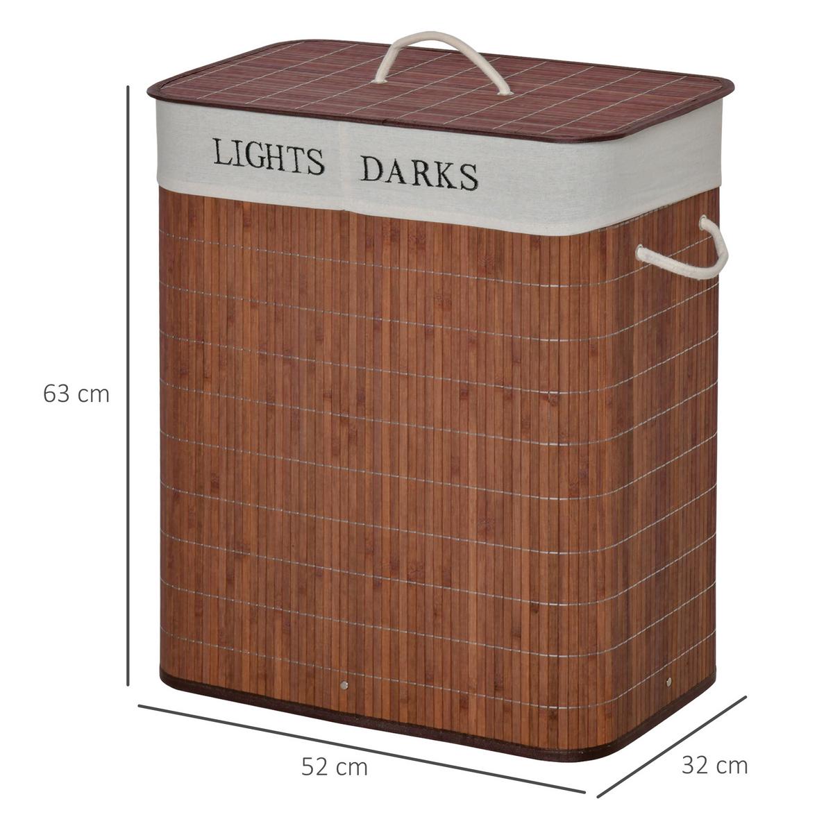 WÄSCHEKORB, Bambus, Polyester Braun+Weiß - Braun, Naturmaterialien (32/63/52cm) - HOMCOM