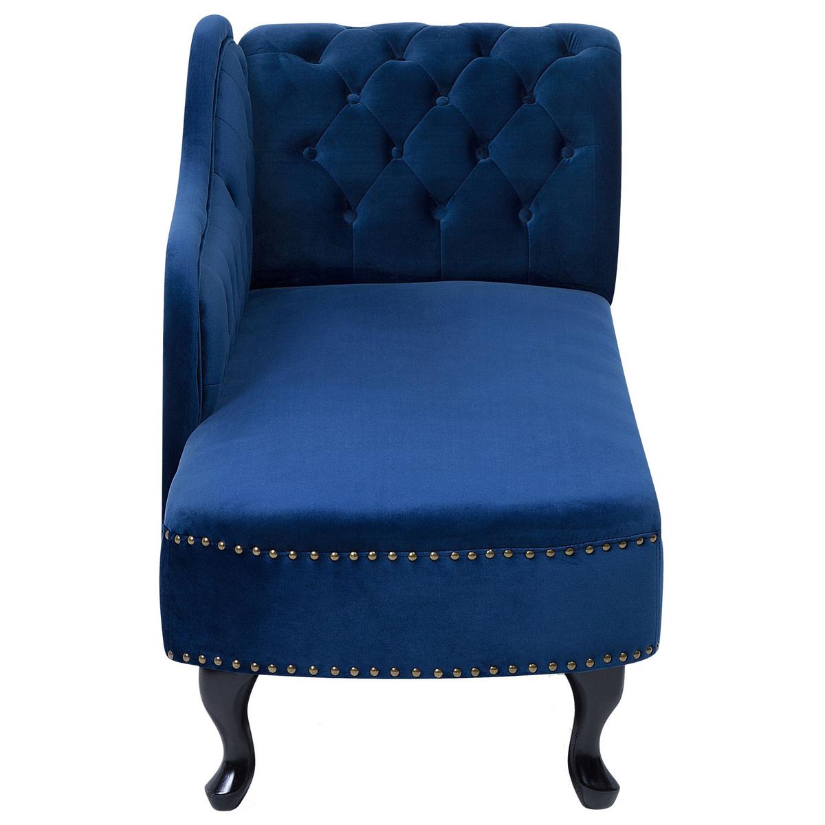 CHAISELONGUE Samtstoff blau rechtsseitig Nimes - Blau/Dunkelbraun, Textil (170/79/61cm) - Beliani