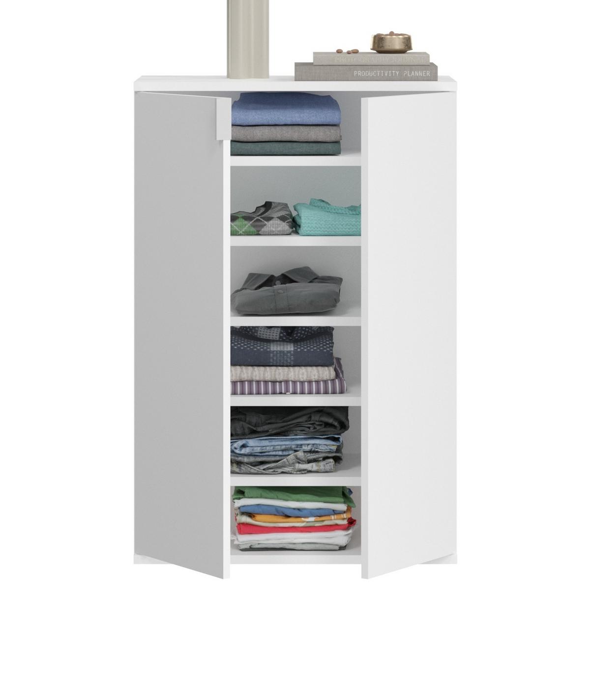 KOMMODE Weiß Hochglanz 61 x 99 cm 2-türig, Mehrzweckschrank, Schuhschrank mit 6 Fächern - Weiß Hochglanz/Silberfarben, Holzwerkstoff/Kunststoff (61/99/34cm) - Inn.Furn