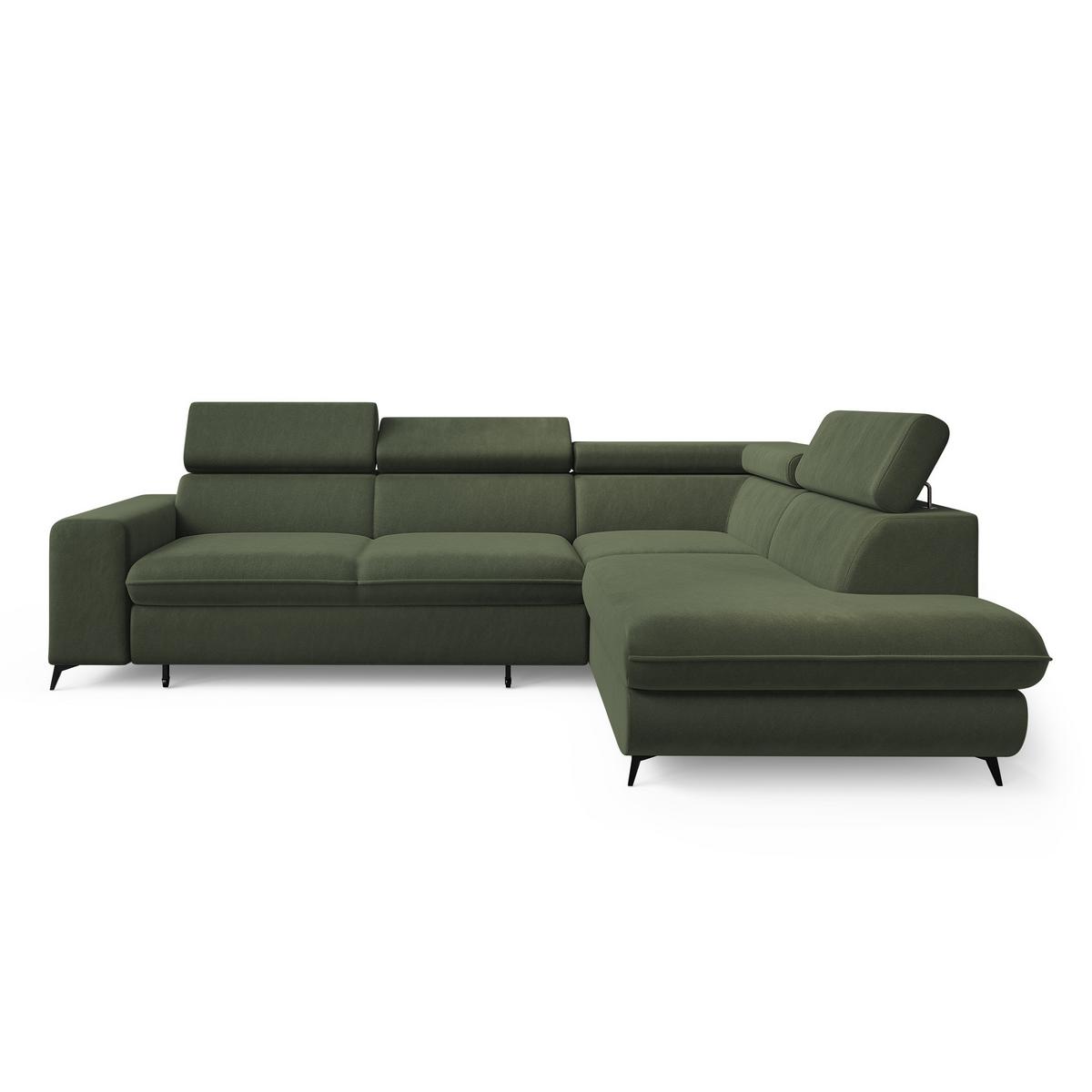 ECKSOFA VELISS Olivgrün Veloursstoff mit Schlaffunktion - Olivgrün, Holz (255/193cm) - MASSENO