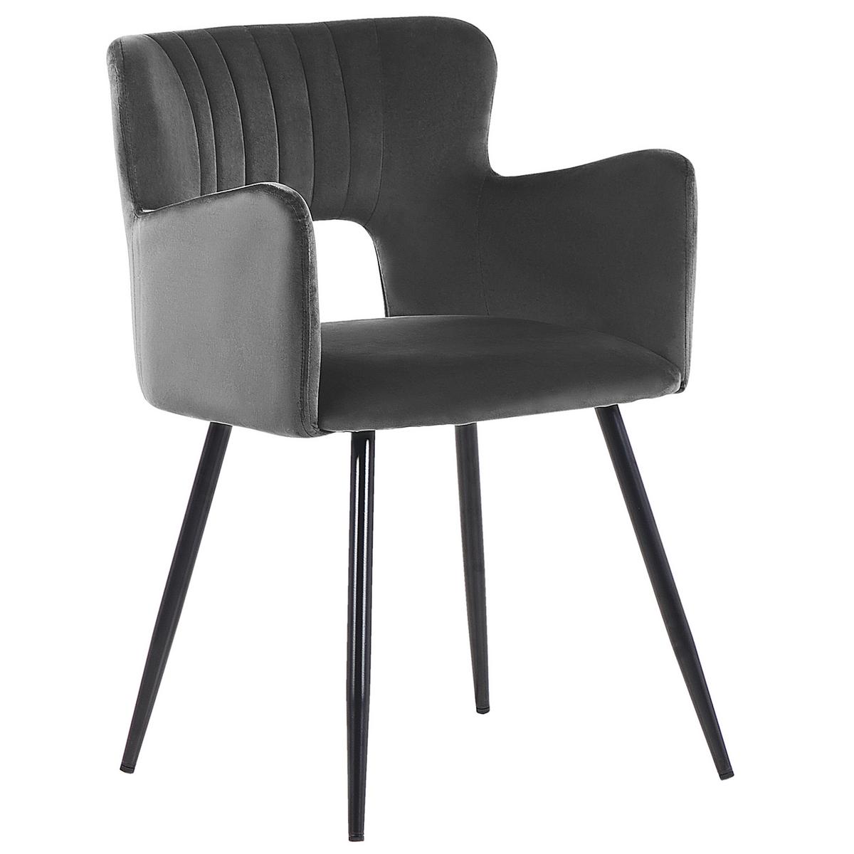 ESSZIMMERSTUHL 2er-Set Samtstoff Grau Sanilac - Dunkelgrau, Textil/Metall (52/75/44cm) - Beliani