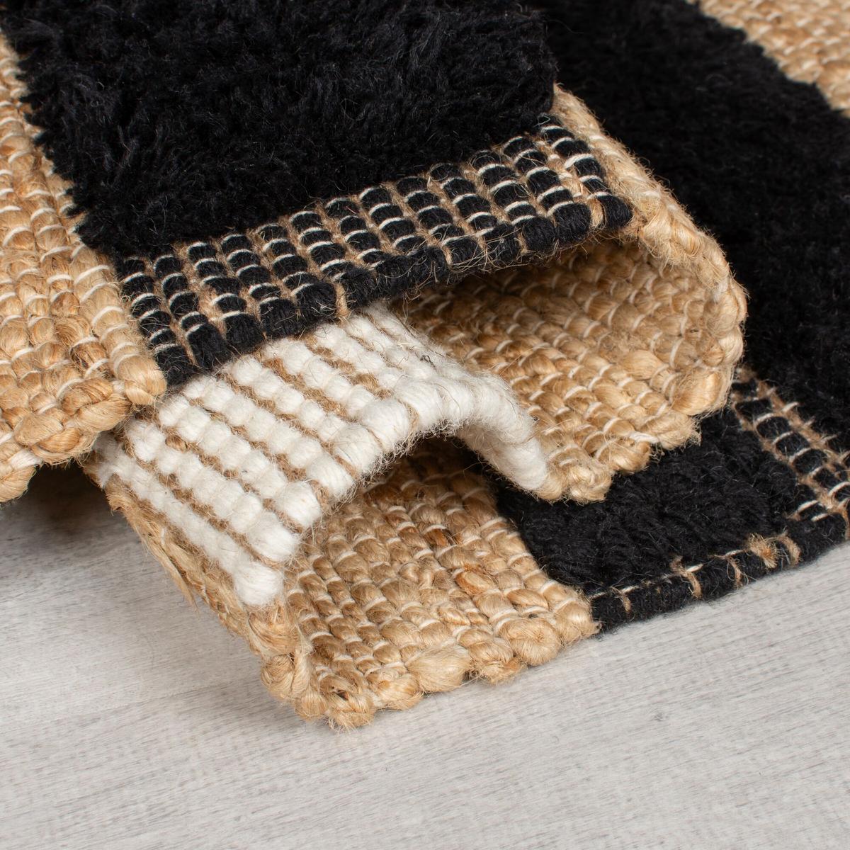 JUTETEPPICH handgewebt mit Fransen WHARFE, im Patchwork-Stil, Natur-Schwarz, 60 x 230 cm - Beige, Textil (230/60cm) - KADIMA DESIGN