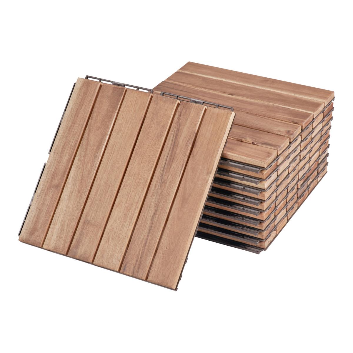 KLICKFLIESEN-SET 10 TLG. Alliste - Naturfarben, Holz (30/30/1.9cm) - casa.pro