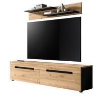 WOHNKOMBINATION Eiche Artisan, grau, 2er Set Lowboard 170 cm und Wandboard, Cooper - Schwarz/Eiche Artisan, Holzwerkstoff/Kunststoff (170/180/33cm) - Inn.Furn