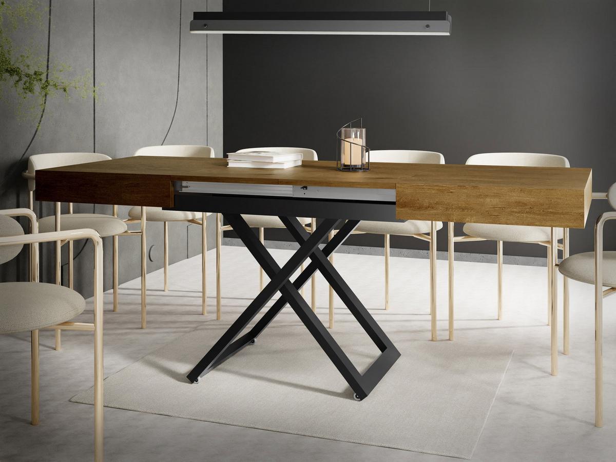 COUCHTISCH Cavetta U höhenverstellbar ausziehbar, Lefkas Eiche 120-200/80/27-76 cm - Alteiche/Schwarz, Holzwerkstoff/Metall (80/200/76cm) - WFL GROUP