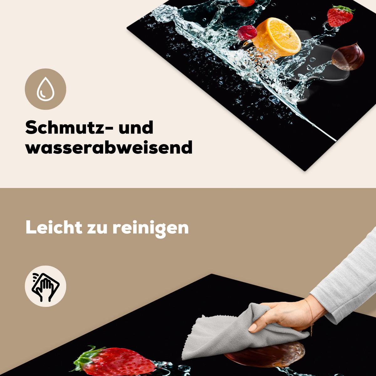 HERDABDECKPLATTE Wasser - Obst - Orange - Erdbeere - Kirsche - Schwarz Herdabdeckung Induktionsfeld 70x52 cm - Orange, Kunststoff (70/52/0.2cm) - MuchoWow
