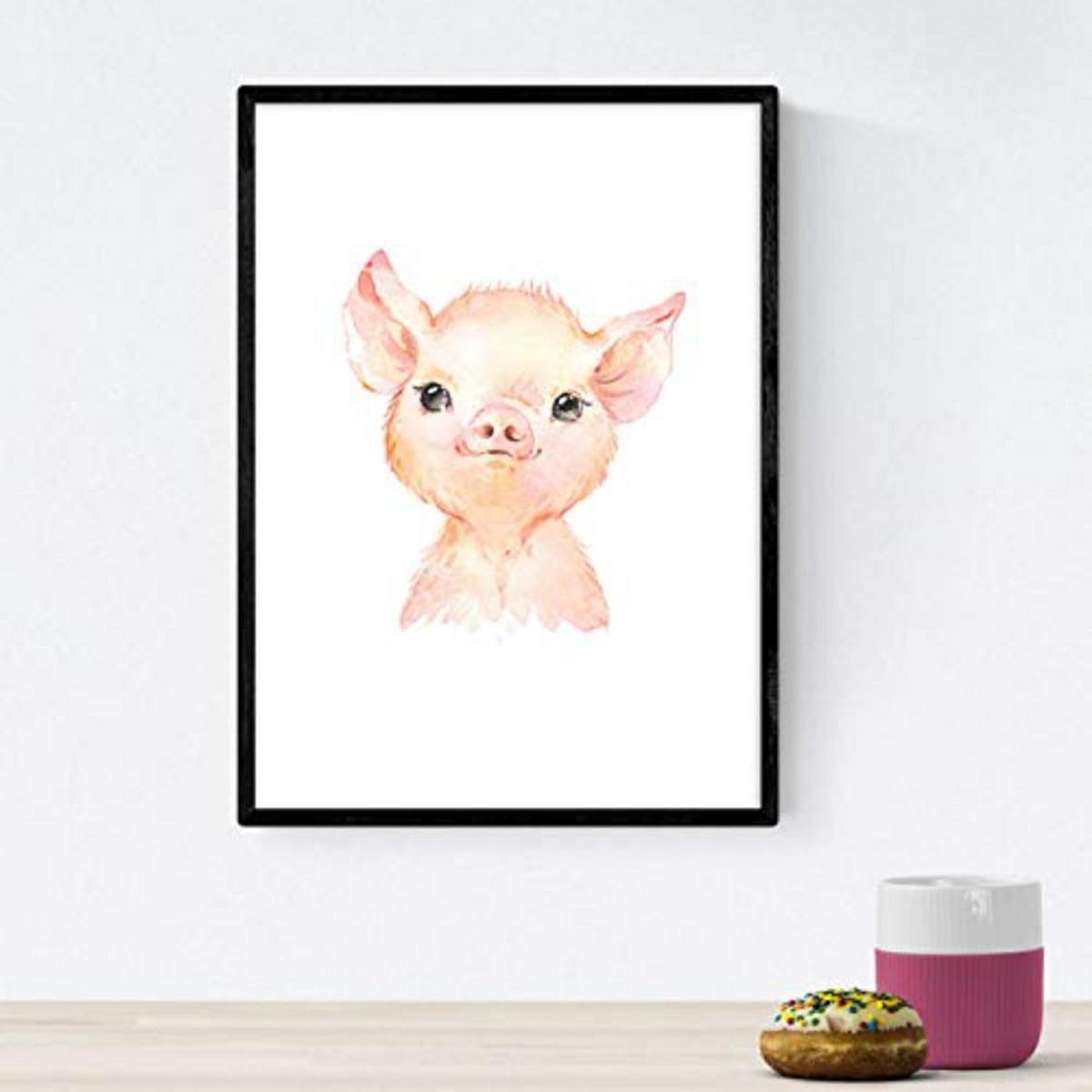 POSTER Set mit 4 Schwein Ziege Igel Esel A4 Rahmenlos - Klar, Papier (29.7/3cm) - Nacnic