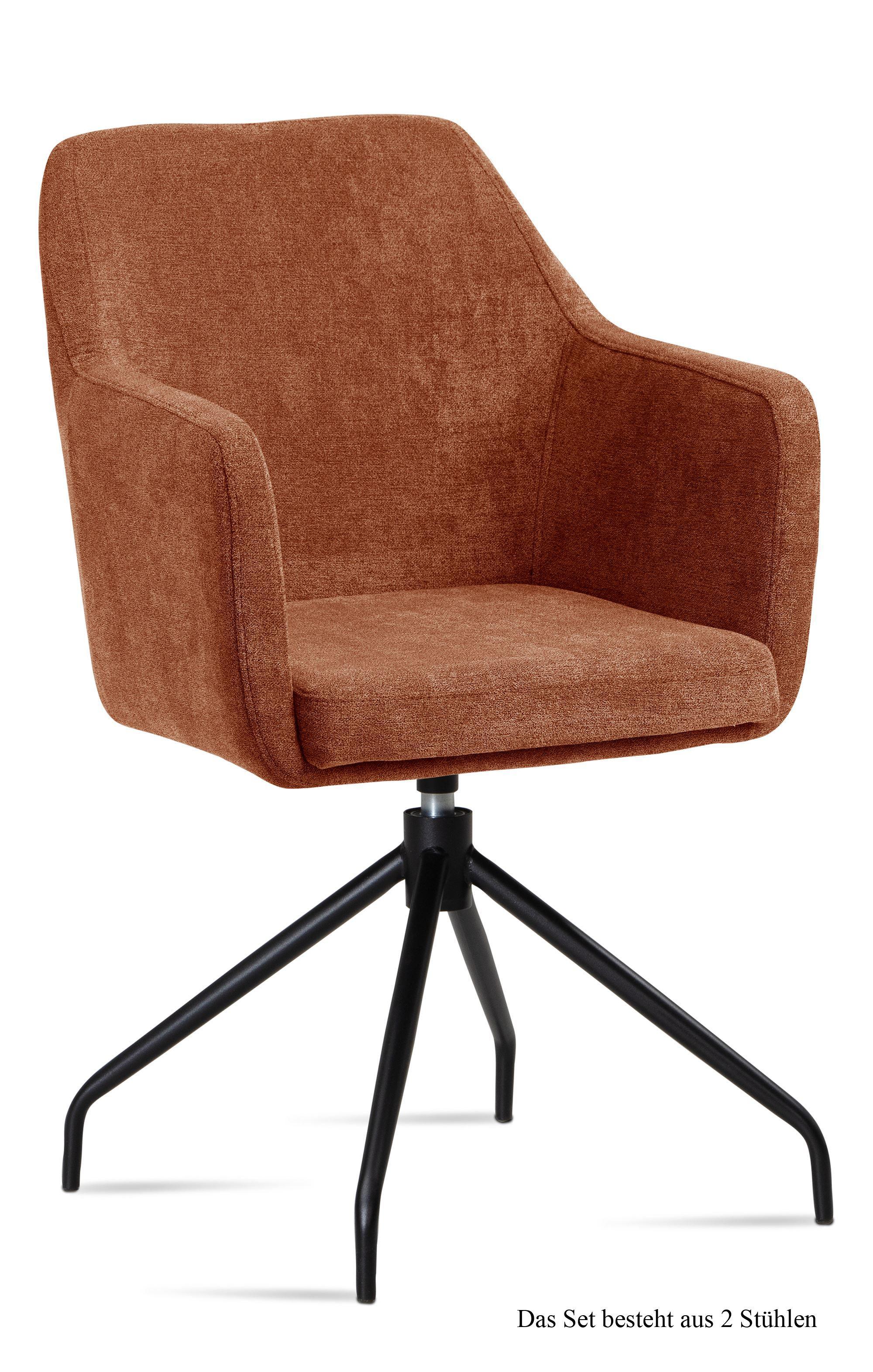 ARMLEHNSTUHL drehbar (2er-Set) Donnie 57x87x60 Schwarz/Cognac - Cognac/Schwarz, Kunststoff (60/87/57cm) - 58aufmkessel