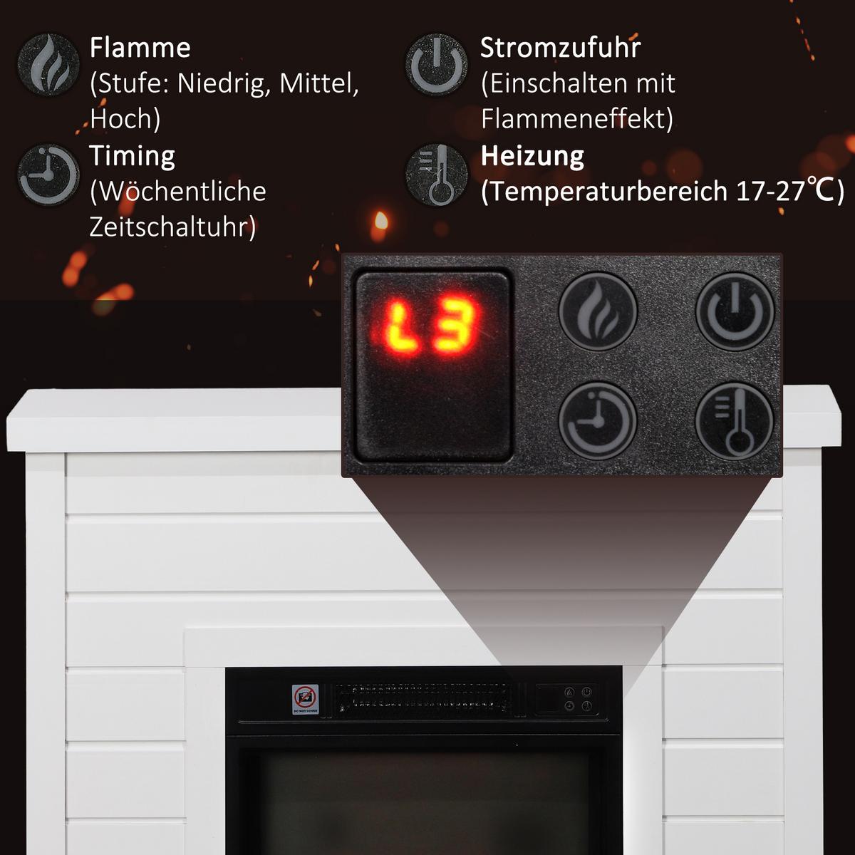 ELEKTROKAMIN mit Heizung und mit Flammeneffekt 1800W - Weiß, Metall (22/81.7/96.5cm) - HOMCOM