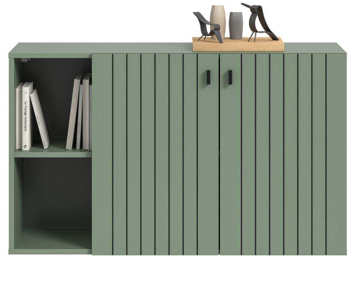 SCHUHSCHRANK grün mit Rillen 106 cm, Flurkommode hängend - Schwarz/Grün, Holzwerkstoff/Metall (106/63/37cm) - Inn.Furn