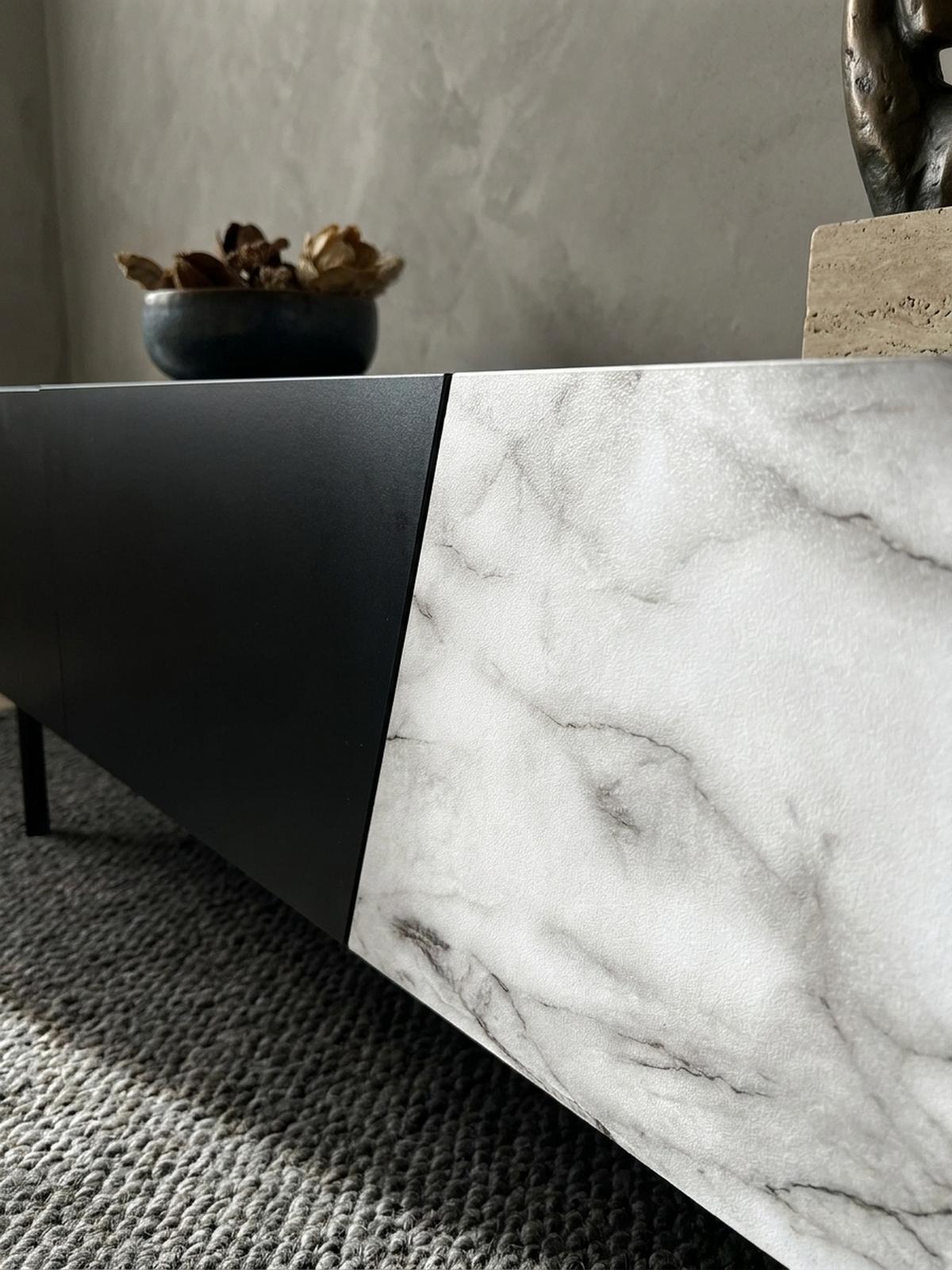 TV-LOWBOARD mit Eiche-Dekor, Türen und Schublade, modern, Weiß-Schwarz 150x40x40 cm - Schwarz/Weiß, Holzwerkstoff/Metall (150/40/40cm) - KADIMA DESIGN