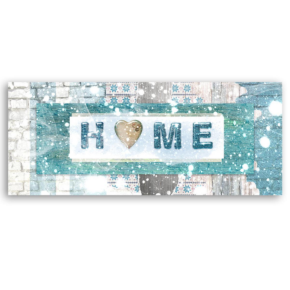 WANDBILD türkis home schriftzug - Blau, Textil (90/30cm) - Feeby